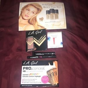 Makeup sample and a benefit makeup bag